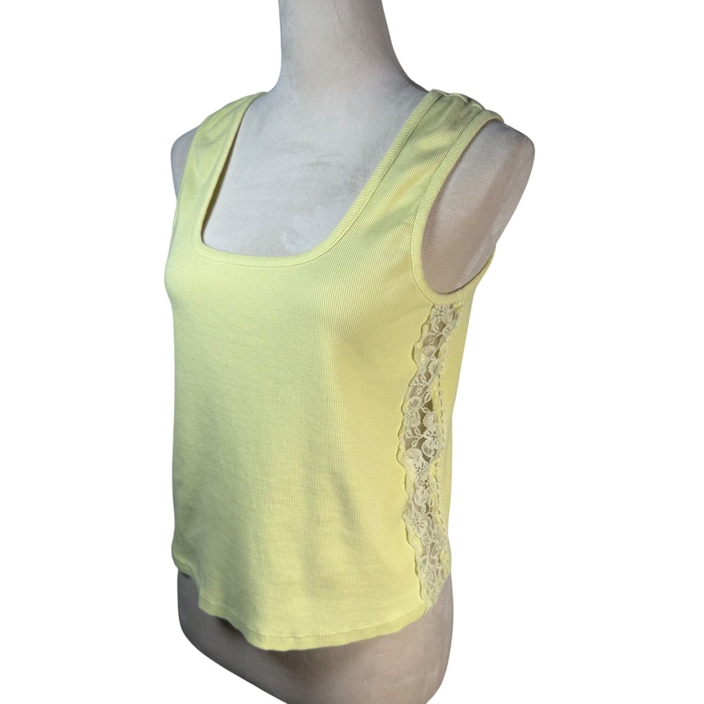 Adore Me XL Pastel Lemon Ribbed Lace Tank Top Coquette Soft Girl Cottagecore EUC